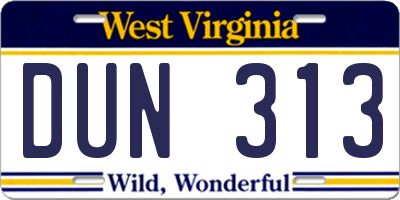 WV license plate DUN313