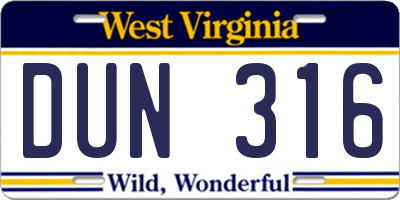 WV license plate DUN316