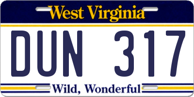 WV license plate DUN317