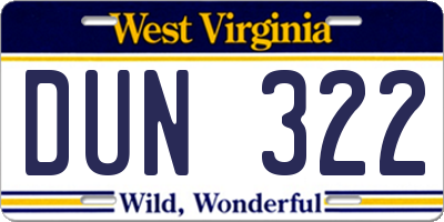 WV license plate DUN322