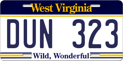 WV license plate DUN323