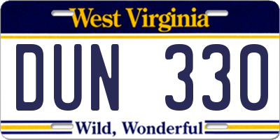 WV license plate DUN330