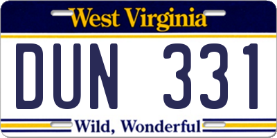 WV license plate DUN331