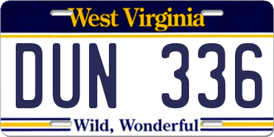 WV license plate DUN336