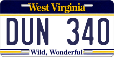 WV license plate DUN340