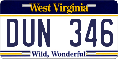 WV license plate DUN346