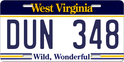 WV license plate DUN348