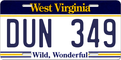 WV license plate DUN349
