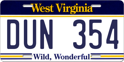 WV license plate DUN354