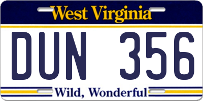 WV license plate DUN356