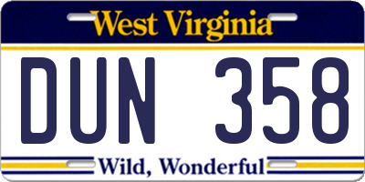 WV license plate DUN358