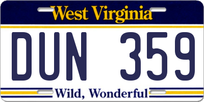 WV license plate DUN359