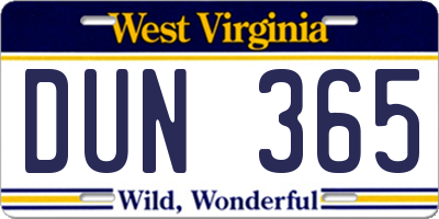 WV license plate DUN365