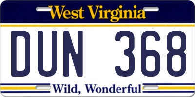 WV license plate DUN368