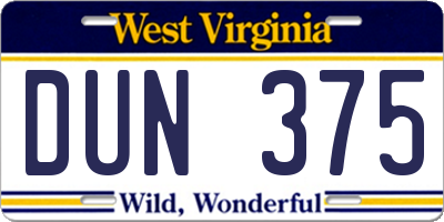 WV license plate DUN375