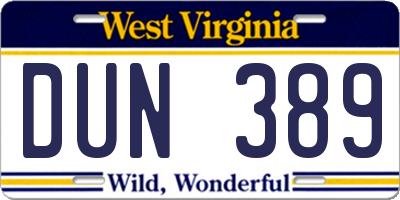WV license plate DUN389