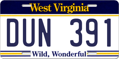 WV license plate DUN391