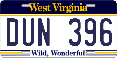 WV license plate DUN396