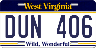 WV license plate DUN406