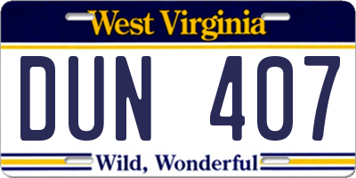 WV license plate DUN407
