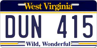 WV license plate DUN415