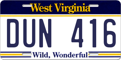 WV license plate DUN416