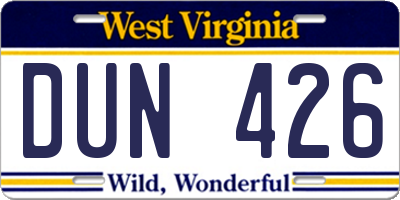 WV license plate DUN426