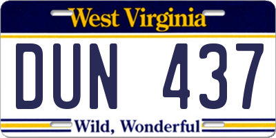 WV license plate DUN437