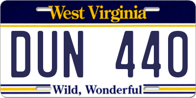 WV license plate DUN440
