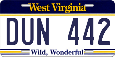 WV license plate DUN442