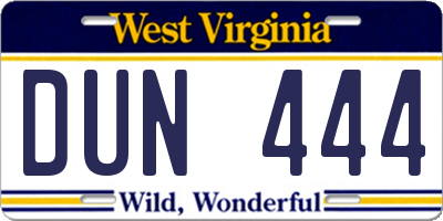 WV license plate DUN444