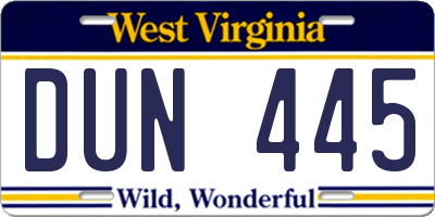 WV license plate DUN445