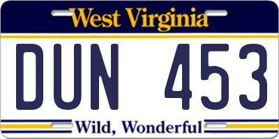 WV license plate DUN453