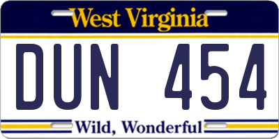 WV license plate DUN454