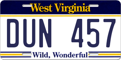 WV license plate DUN457