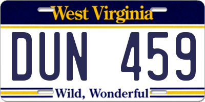 WV license plate DUN459