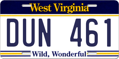 WV license plate DUN461
