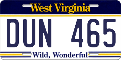 WV license plate DUN465