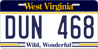 WV license plate DUN468