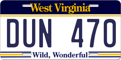 WV license plate DUN470