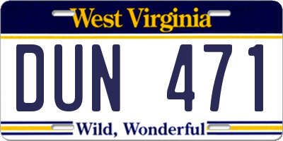 WV license plate DUN471