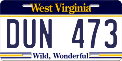 WV license plate DUN473