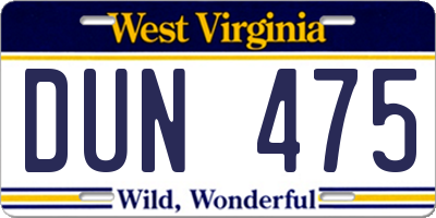 WV license plate DUN475