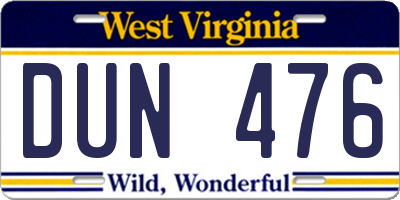 WV license plate DUN476