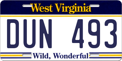 WV license plate DUN493