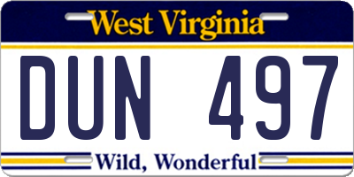 WV license plate DUN497