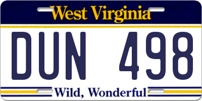 WV license plate DUN498