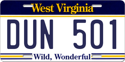 WV license plate DUN501