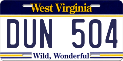 WV license plate DUN504