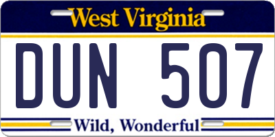 WV license plate DUN507